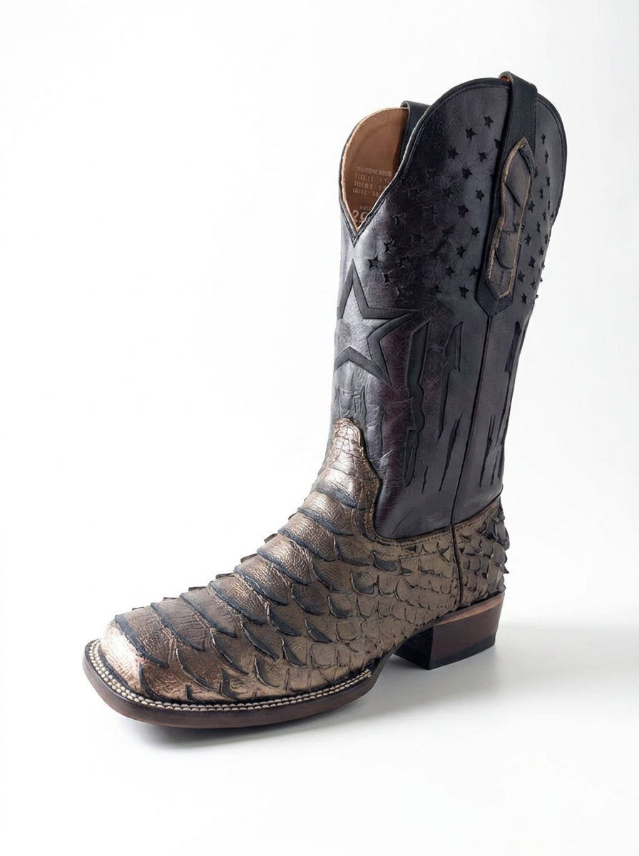 Python embossed ostrich cowboy boot