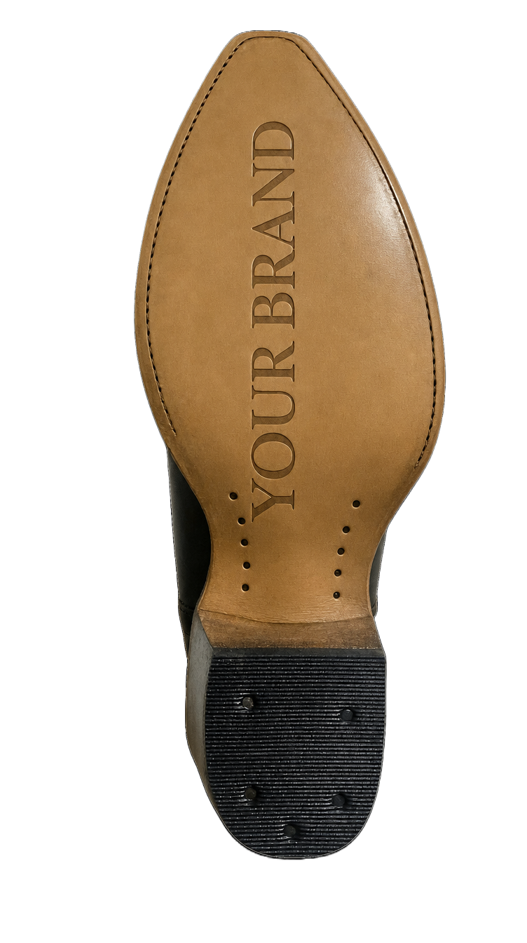 A boot sole stamped with the partner's brand